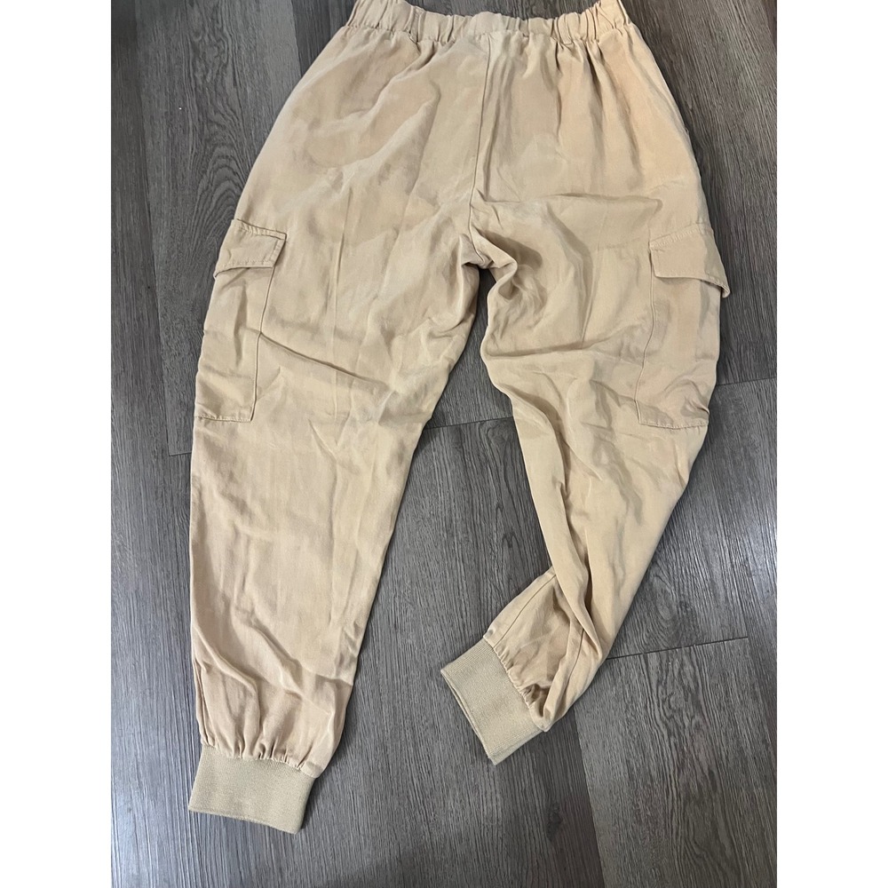 Zara Womens Tan Khaki Elastic Waist Jogger Pants Size S Small High Rise Twill